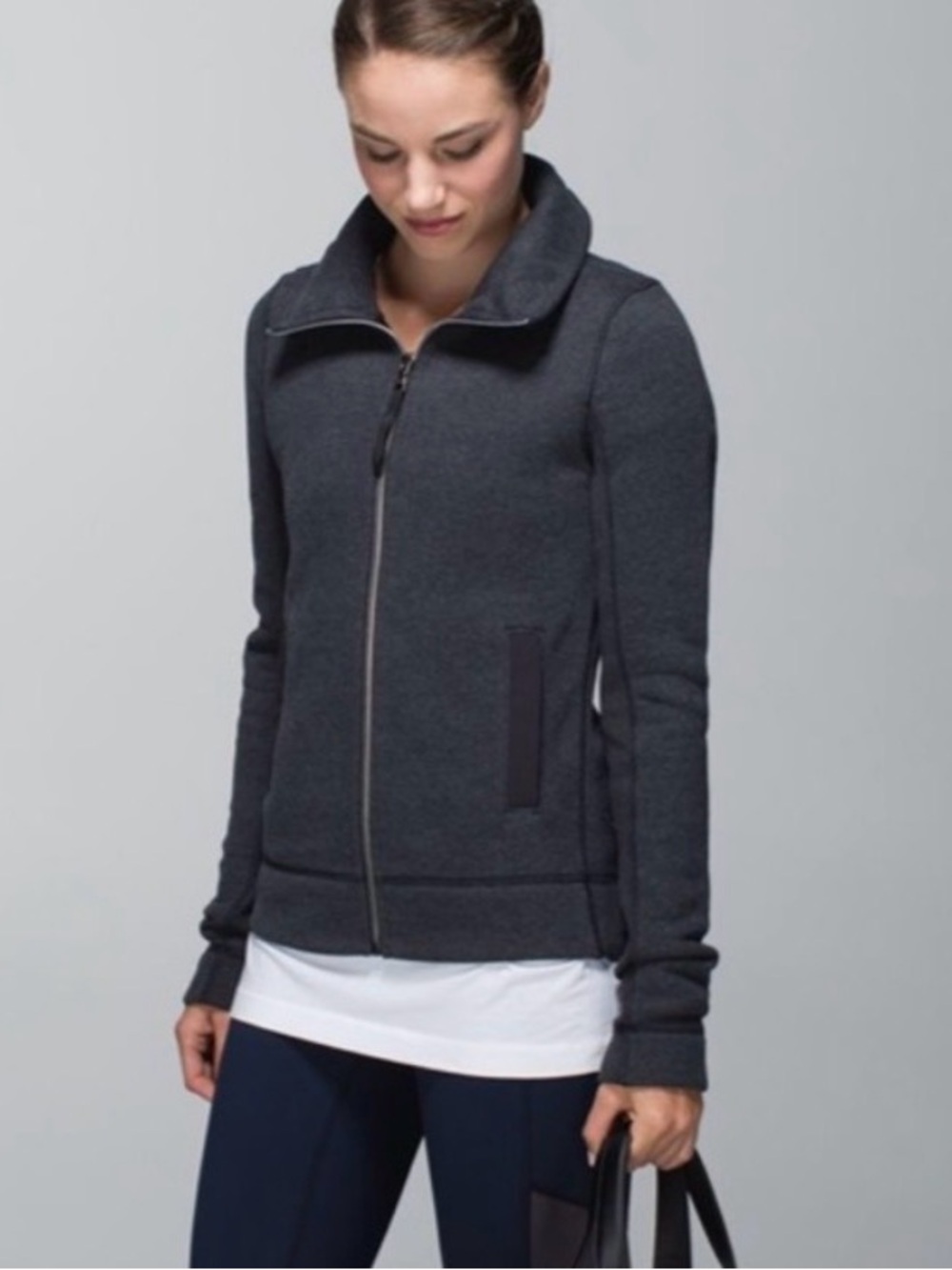 Lululemon En Route Jacket Heathered Black Size 2 Lightweight Athletic Zip Jacket